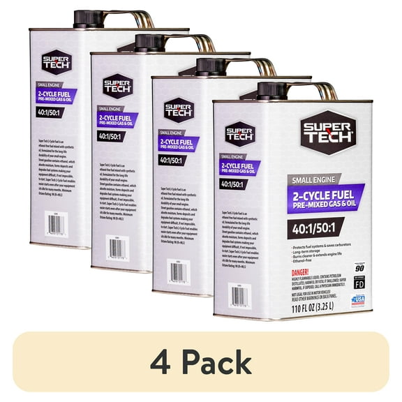 (4 pack) Super Tech Multi-Mix 40:1/50:1 2-Cycle Premixed Small Engine Fuel 110 oz container