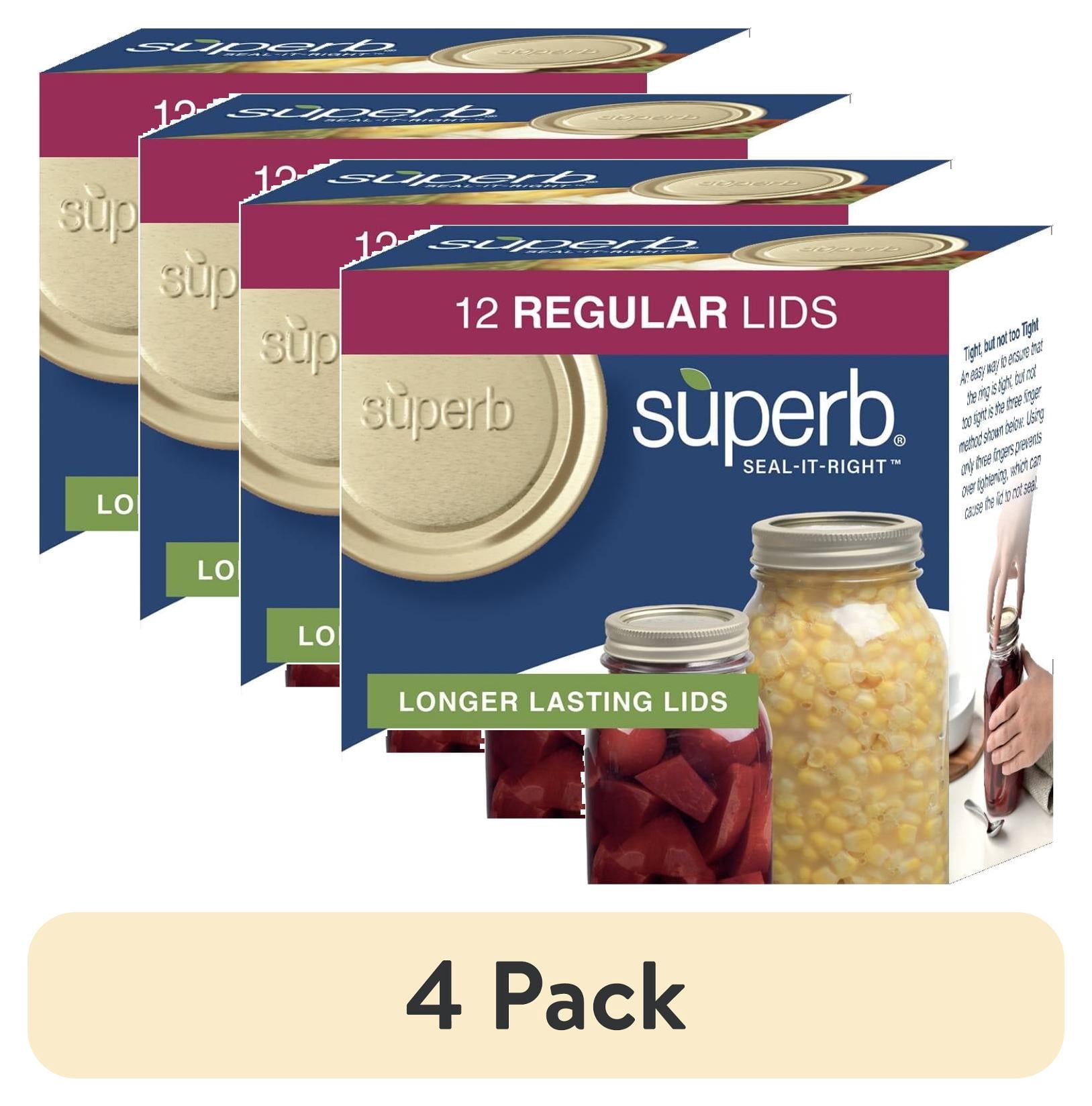 (4 pack) Superb 12-Pack Canning Jar Lids - Regular Mouth, One-Piece Replacement Mason Jar Lids for Canning and Preserving, Fits All Brands Regular Mouth Mason Jars