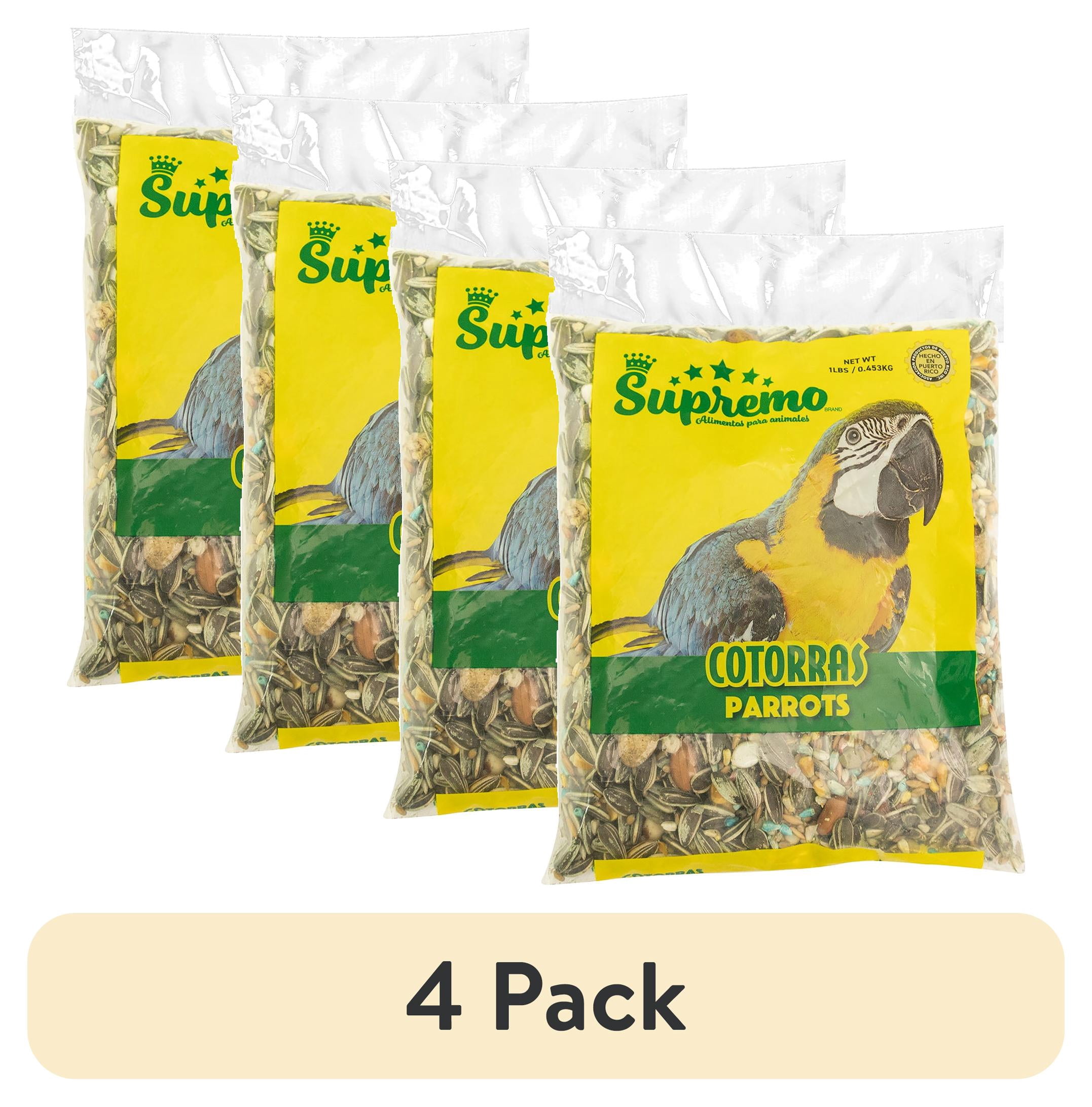 (4 pack) Supremo Cotorra & Guacamayos, Bird Seed, 1lb, Plastic Bag