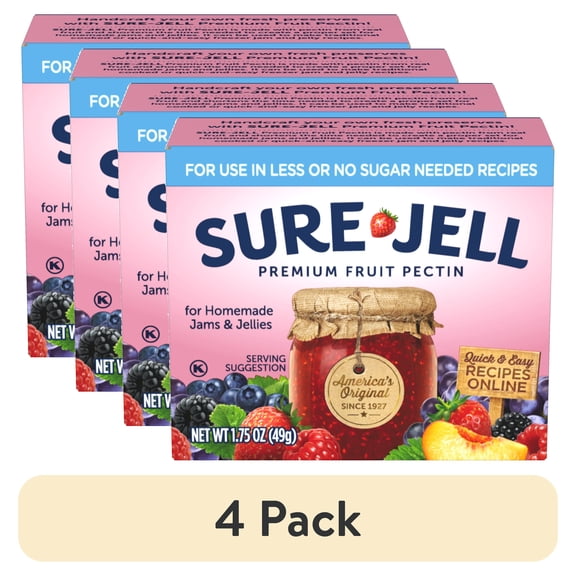 (4 pack) Sure-Jell Premium Fruit Pectin for Less or No Sugar Needed Recipes, 1.75 oz Box