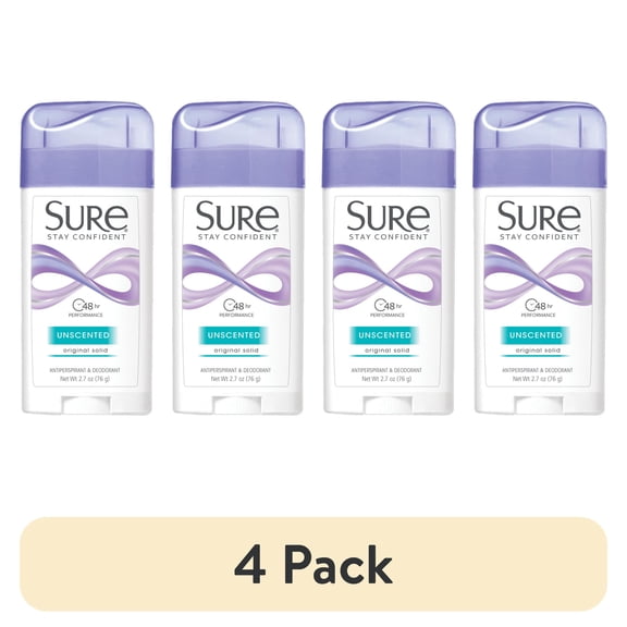(4 pack) Sure Wide Solid Anti-Perspirant And Deodorant, Unscented - 2.7 Oz