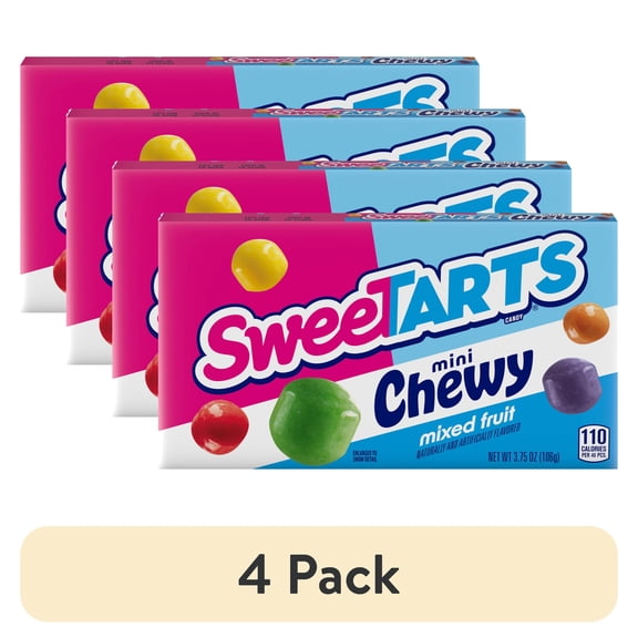(4 pack) SweeTARTS Mini Chewy, Candy, Mixed Fruit, Theater Box, 3.75 oz