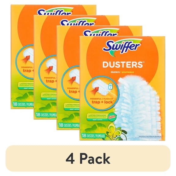 (4 pack) Swiffer Dusters Refill for Cleaning, Feather & Microfiber Duster Alternative, Gain, 18 Count