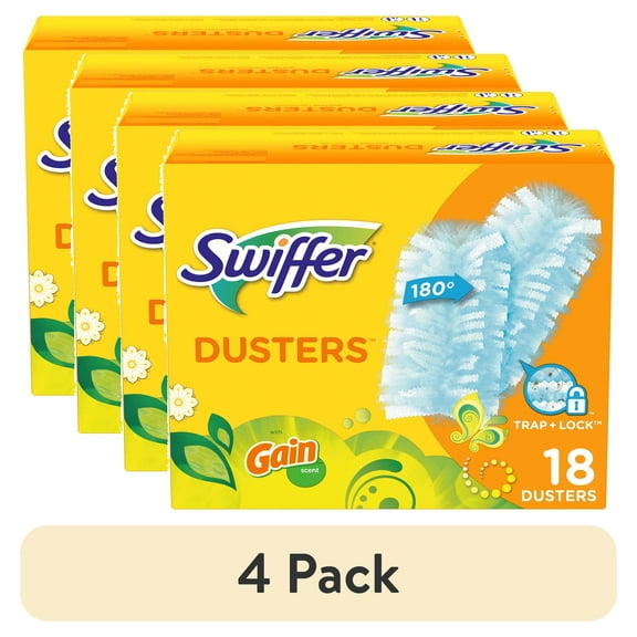 (4 pack) Swiffer Dusters Refill for Cleaning, Feather & Microfiber Duster Alternative, Gain, 18 Count