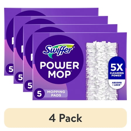 (4 pack) Swiffer PowerMop Multi-Surface Mopping Pad Refills, 5 count