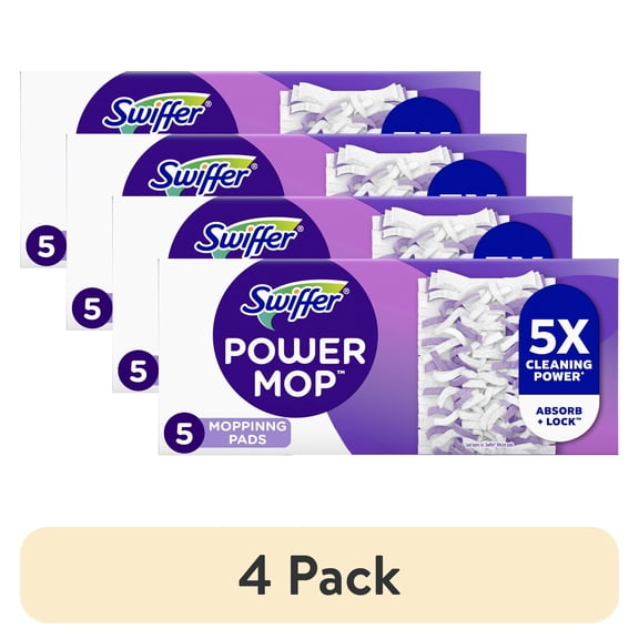 (4 pack) (4 pack) Swiffer PowerMop, Multi-Surface Mopping Pad Refills,Unscented, 5 Count