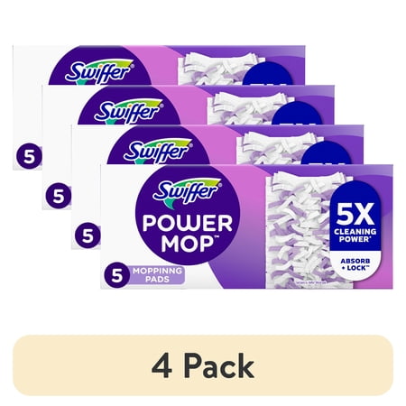 (4 pack) Swiffer Power Mop Pad Refills, Unscented, 5 Count