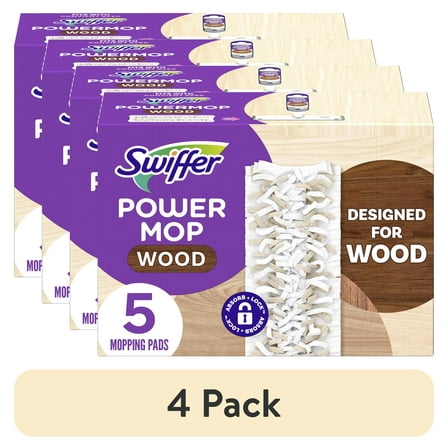 (4 pack) Swiffer PowerMop Wood Mopping Pad Refills, 5 Count