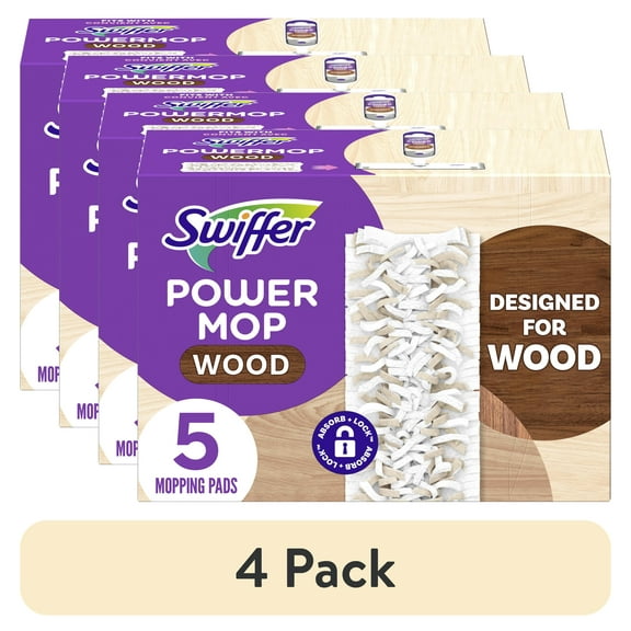 (4 pack) Swiffer PowerMop Wood Mopping Pad Refills, 5 Count