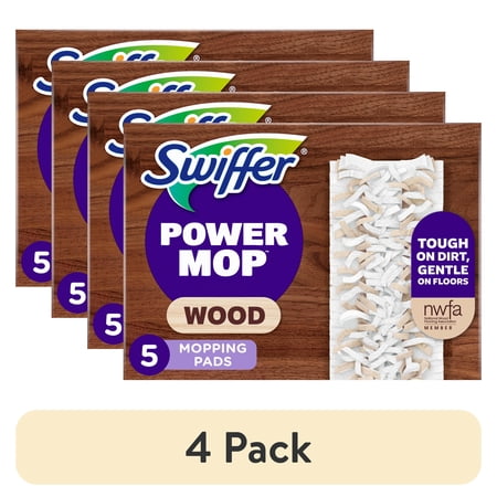 (4 pack) Swiffer Power Mop Wood Pad Refills, Unscented, 5 Count