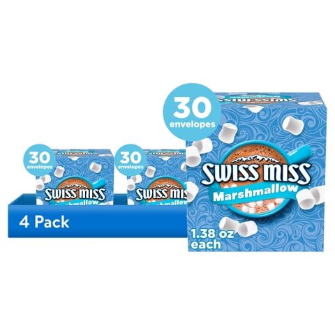 (4 pack) Swiss Miss Chocolate Hot Cocoa Mix With Marshmallows, 1.38 oz., 30-Count Envelopes
