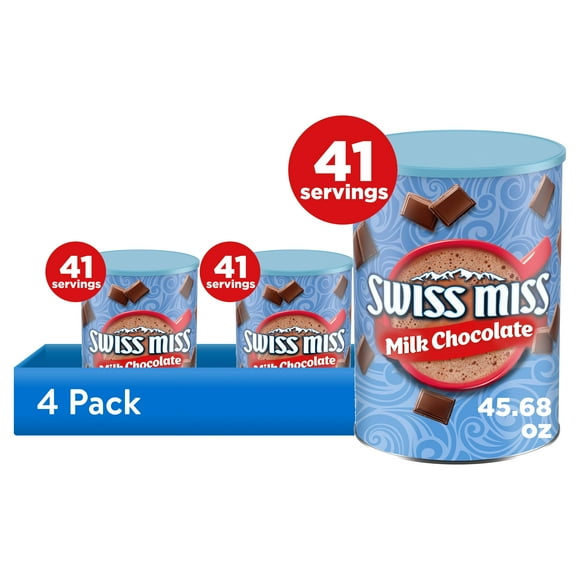 (4 pack) Swiss Miss Milk Chocolate Flavored Hot Cocoa Mix, 45.68 oz. Canister