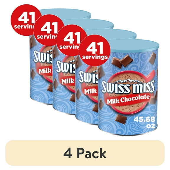 (4 pack) Swiss Miss Milk Chocolate Flavored Hot Cocoa Mix, 45.68 oz. Canister