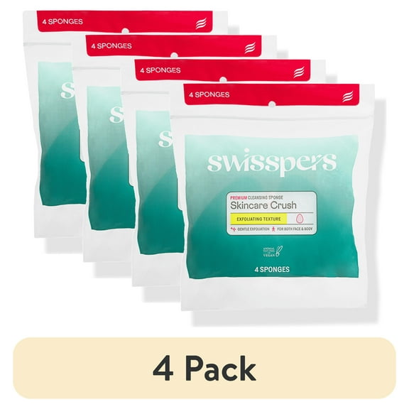 (4 pack) Swisspers Premium Exfoliating Cleansing Sponges, For Face & Body, Cruelty-Free & Vegan, 4 count