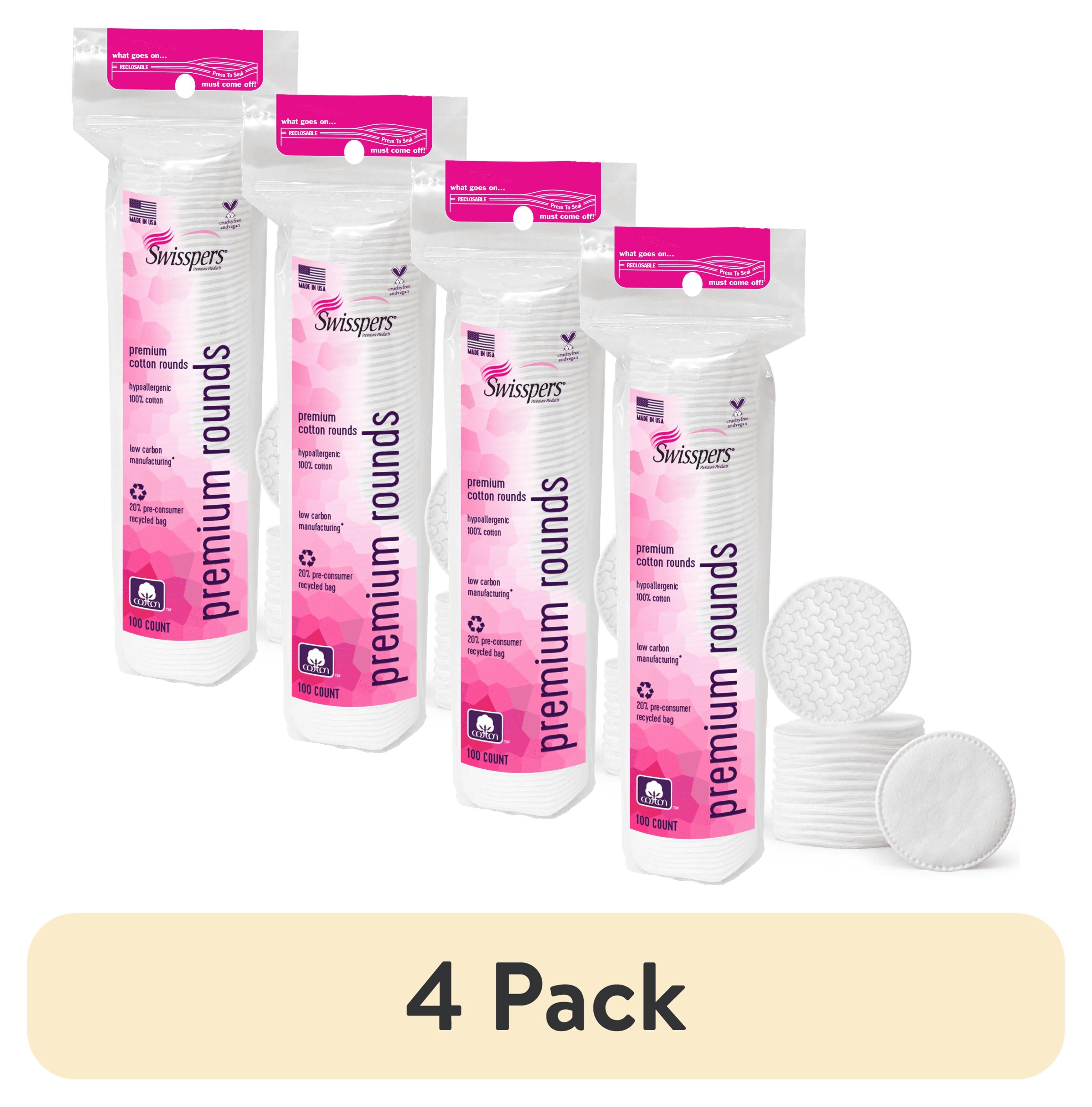 (4 pack) Swisspers Premium Cotton Rounds, 100% Pure Chlorine Free Cotton, Dermatologist Tested, Soft, Strong, Sensitive Skin Safe, Absorbent, Hypoallergenic, Cruelty-Free, Paraben Free, 100 Pads