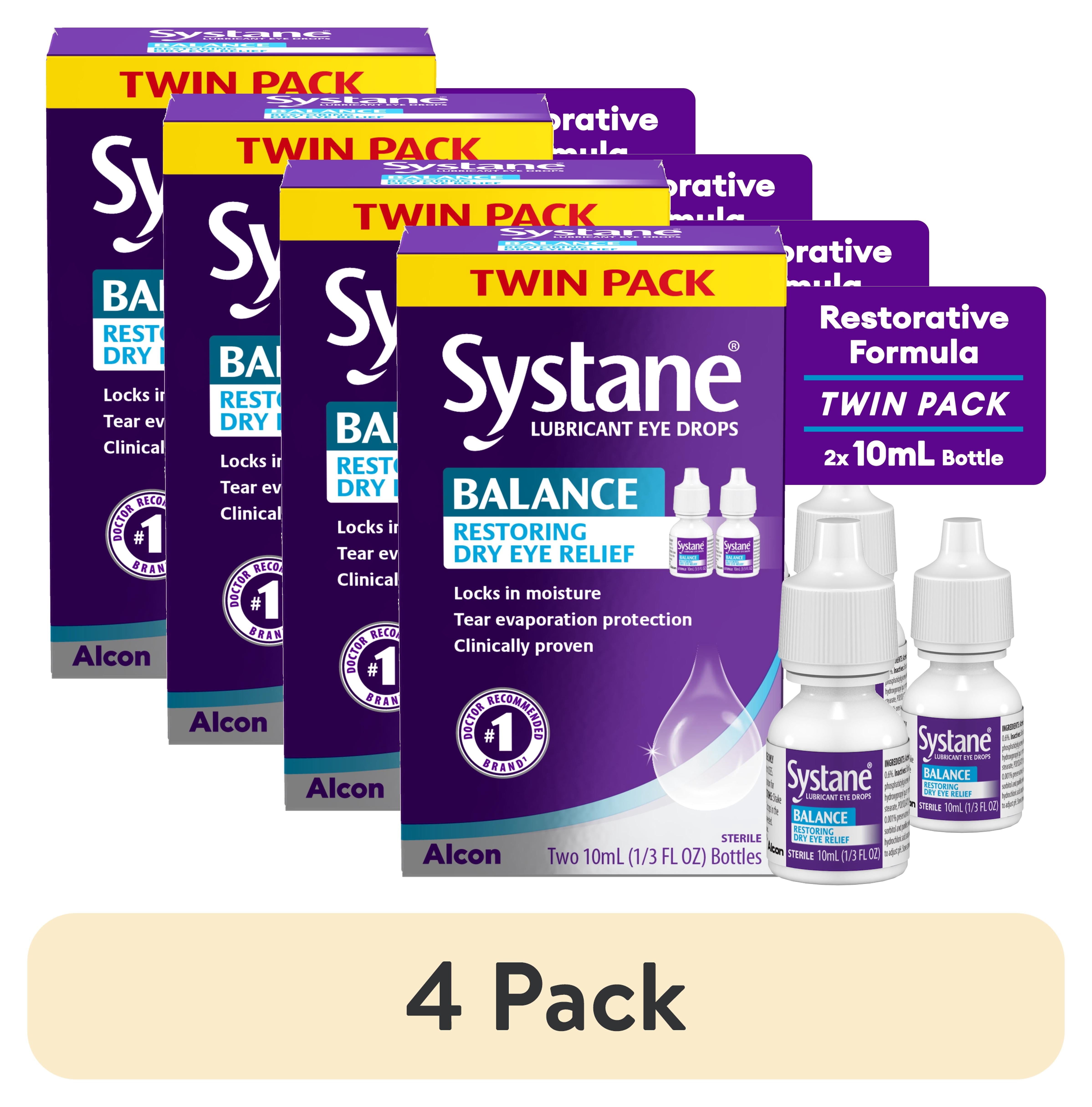 (4 pack) Systane Balance Lubricating Eye Drops for Dry Eyes Symptoms, 10mL, Twin Pack