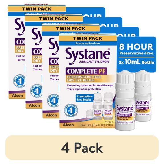 (4 pack) Systane Complete Preservative Free Lubricating Eye Drops, 8 Hours Dry Eye Relief, 0.34 fl oz, 2 Pack