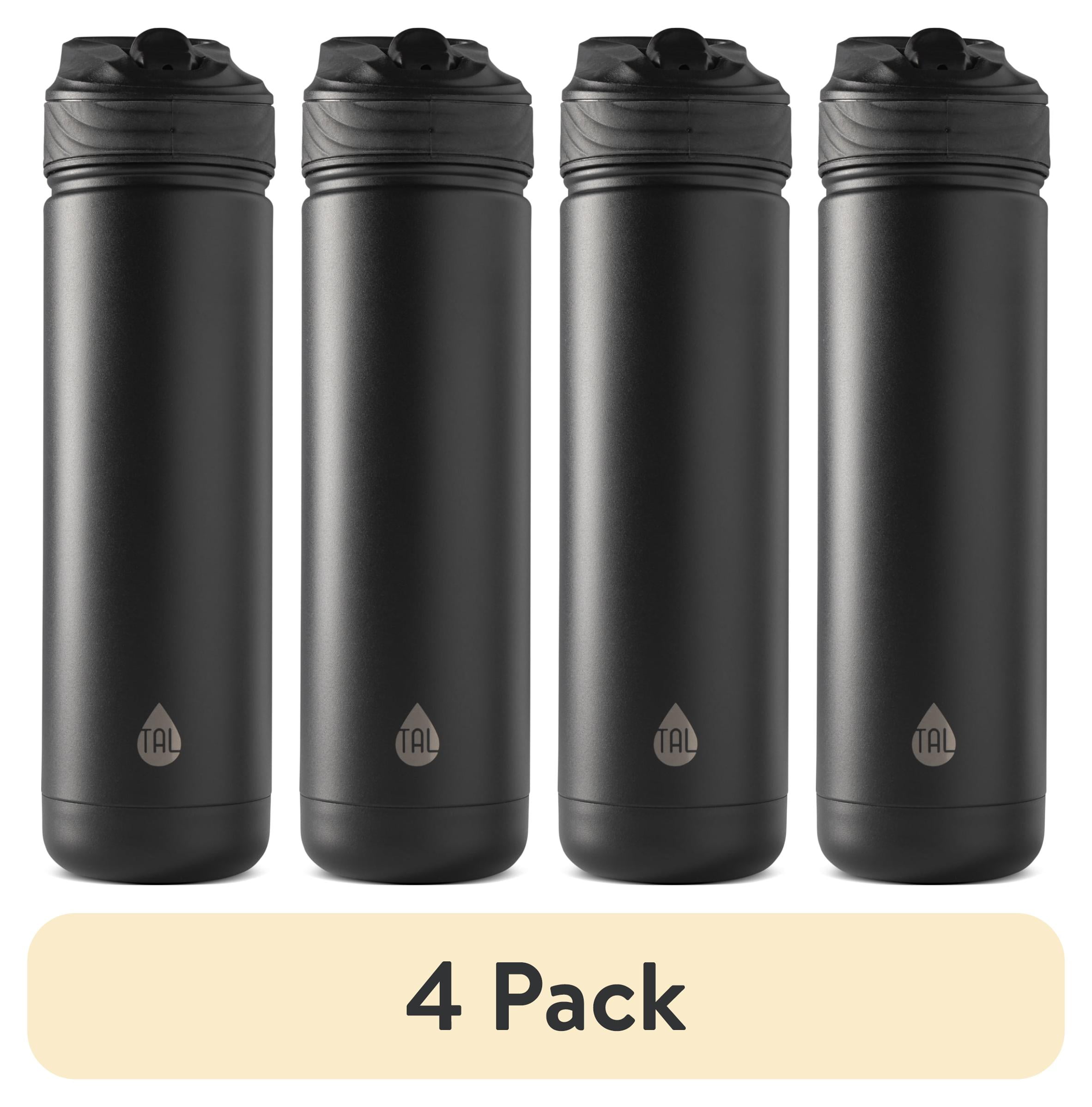 (4 pack) TAL 26oz Stainless Steel Ranger Water Bottle with Easy Sip Straw, Black