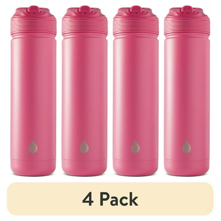 (4 pack) TAL Stainless Steel Ranger Water Bottle with Easy Sip Straw 26oz, Pink