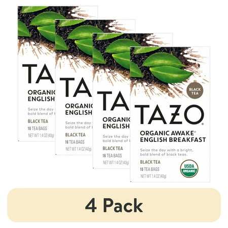 (4 pack) TAZO Organic Awake English Breakfast Black Tea Bags, 16 Count