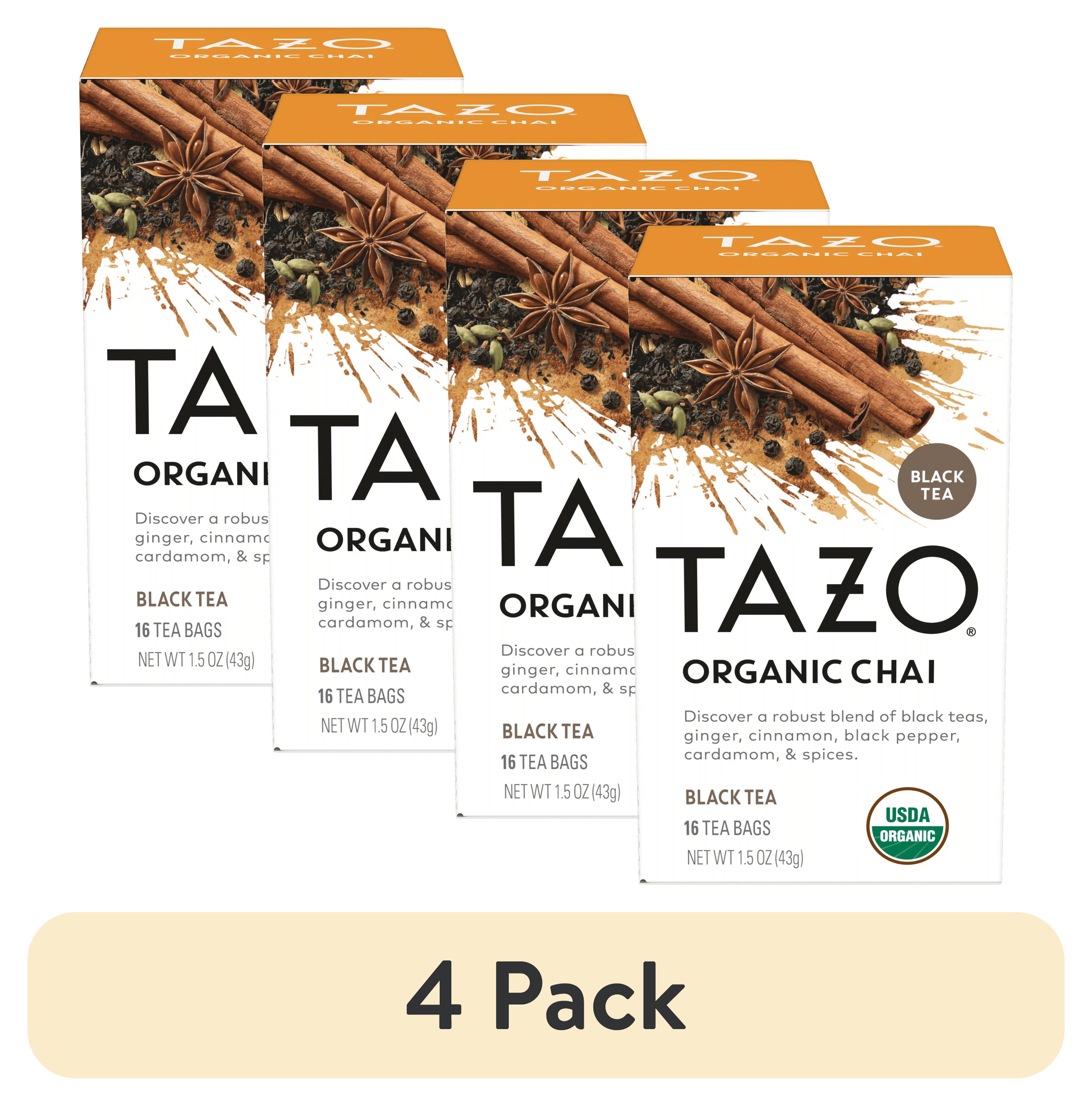 (4 pack) TAZO Organic Chai Black Tea Bags, 16ct