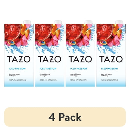 (4 pack) TAZO Iced Passion, Herbal Tea Concentrate, 32 fl oz Carton