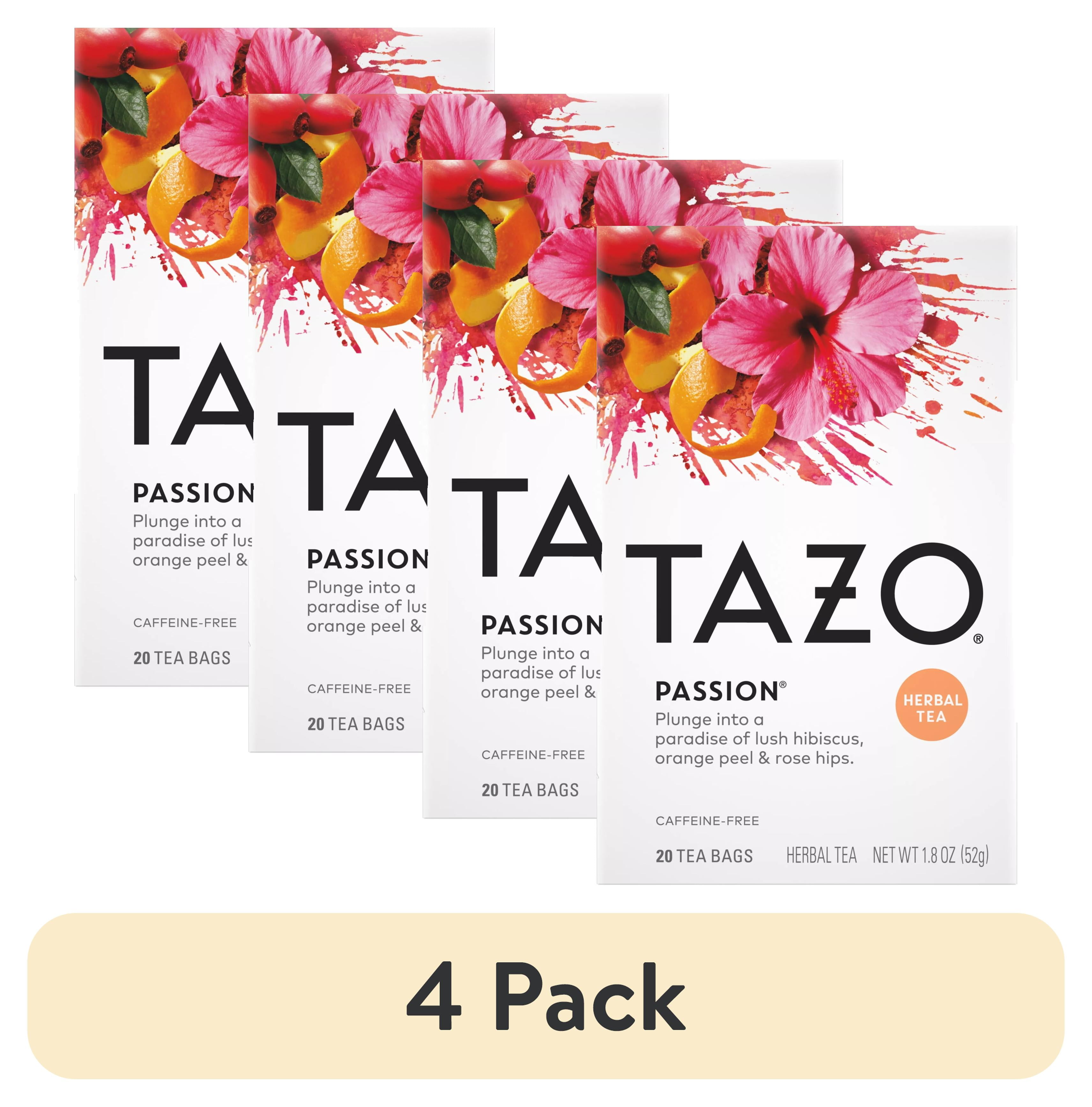 4 pack) TAZO Passion Herbal Tea Bags, Iced or Hot, Caffeine-Free