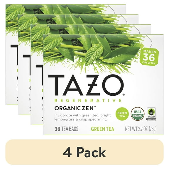 (4 pack) TAZO Tea Bag Regenerative Organic Zen Green Tea 36 Count Box