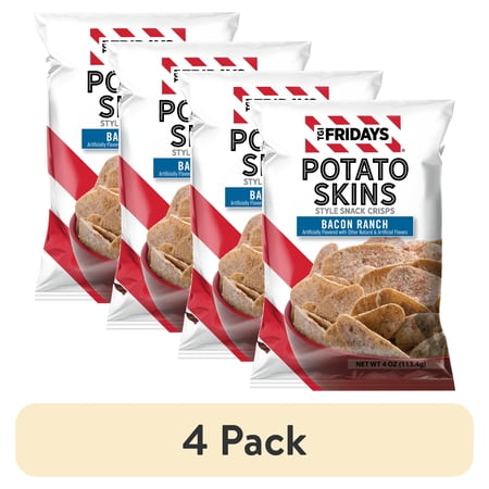 (4 pack) TGI Fridays Bacon Ranch Potato Skins Style Snack Crips, Gluten-Free, 4 oz Bag
