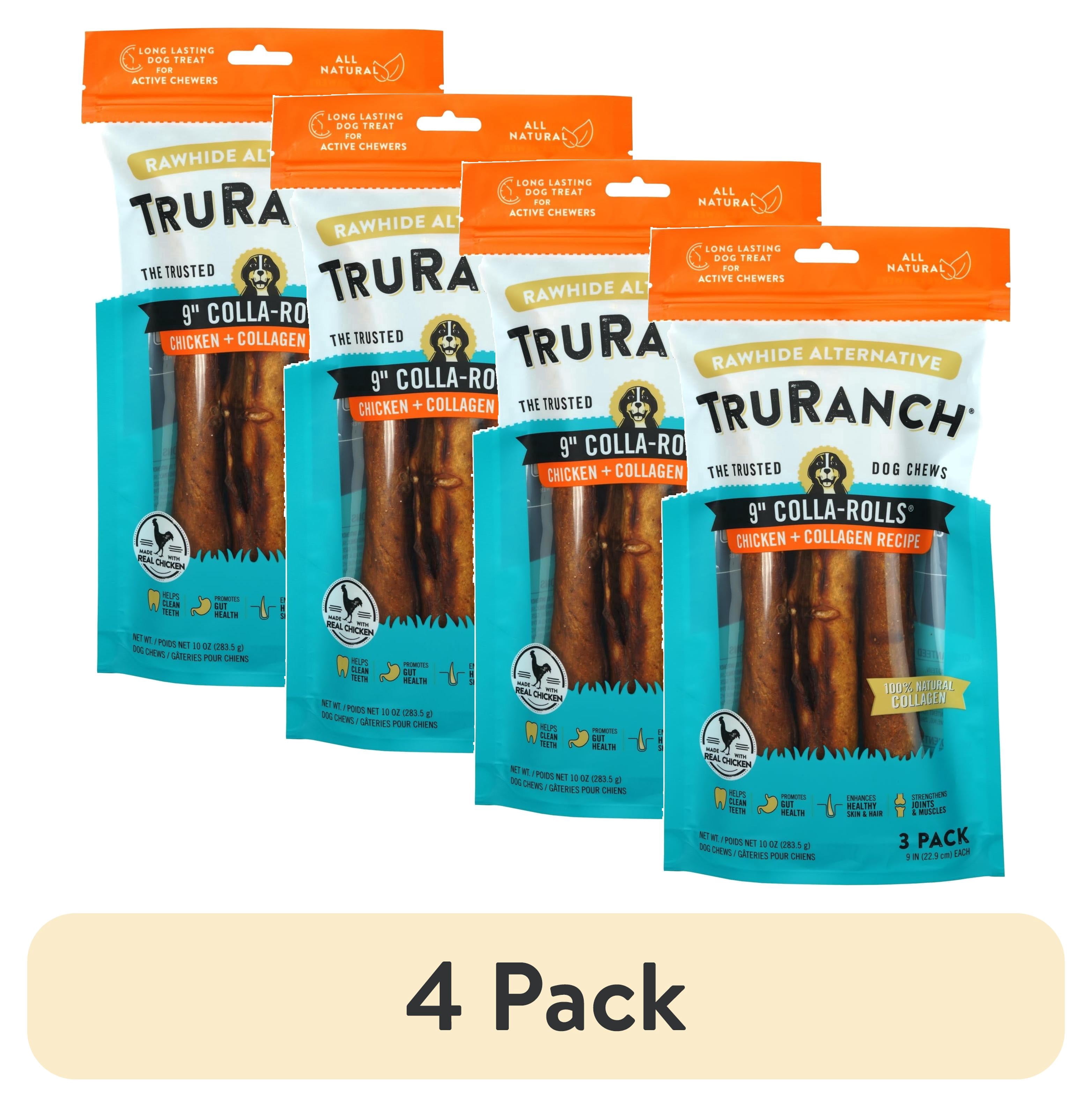 (4 pack) TRURANCH Collagen Rolls - 9" Collagen Rolls for Dogs - Long Lasting Healthy Joint Support Dog Treat - Rawhide Alternative - Skin & Coat Health - Made with Real Chicken, 1 Bag, 3 Count