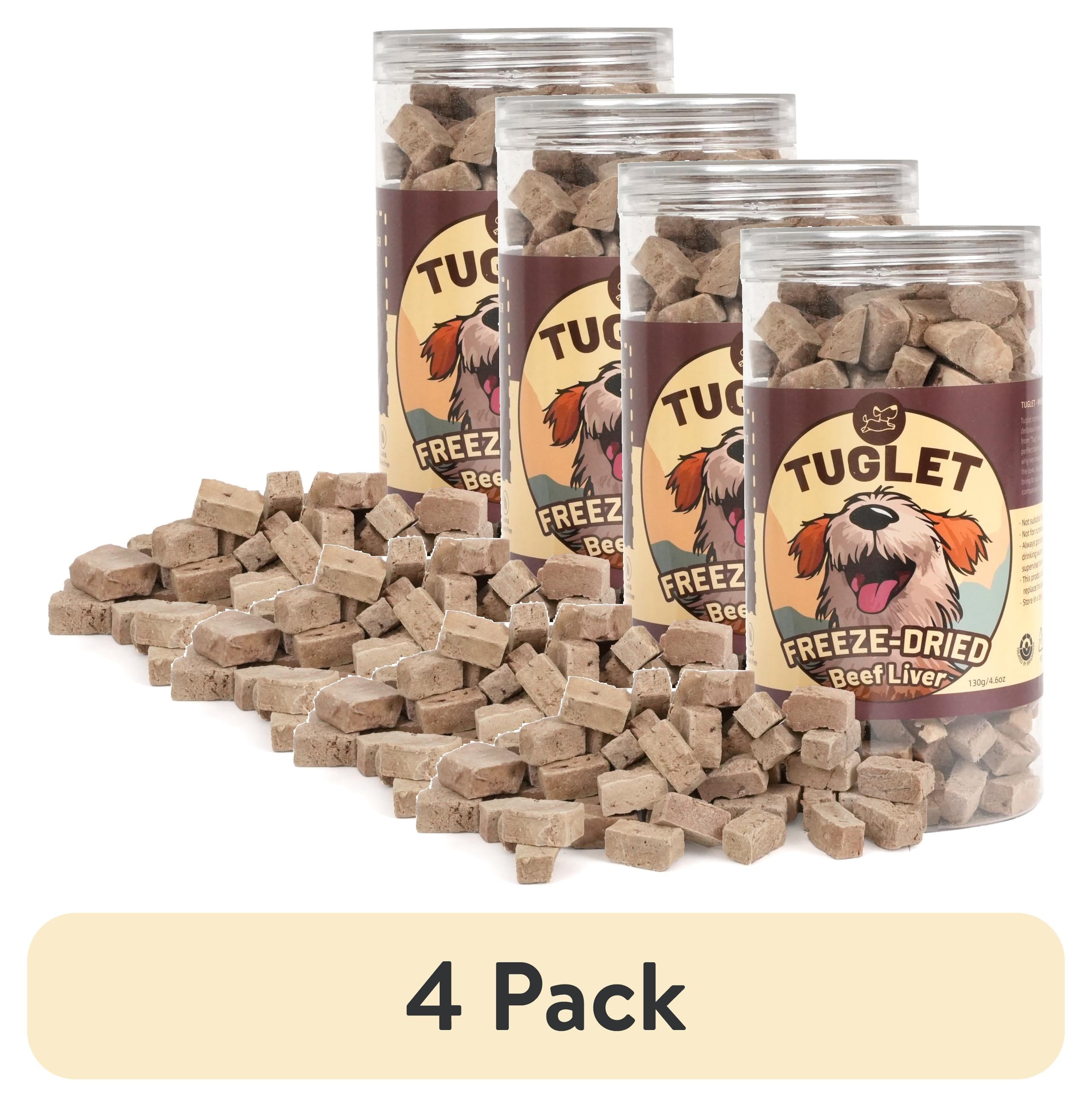 (4 pack) TUGLET Freeze-Dried Beef Liver Dog Treats, High Protein Single Ingredient, Healthy Training Reward & Food Topper, 4.6 oz
