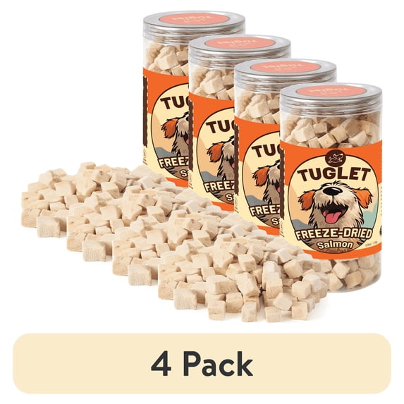 (4 pack) TUGLET Freeze Dried Salmon Dog & Cat Treats, Healthy Raw Single Ingredient Salmon Dog Snacks, Dog Food Toppers for Small Medium Large Dogs, Rich in Omega-3, 3.9 oz