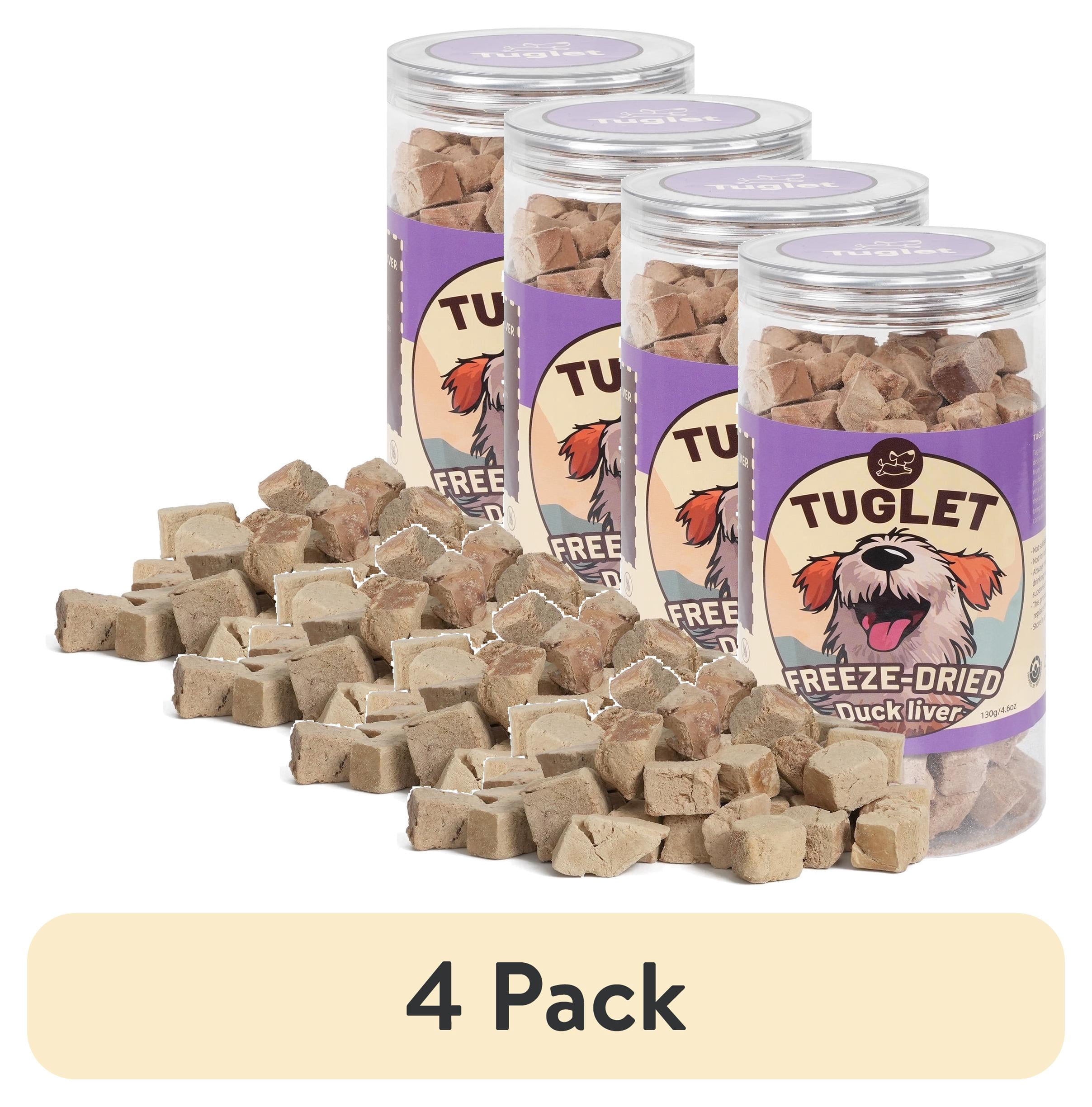(4 pack) TUGLET Freeze Dried Duck Liver Dog Treats for Small, Medium, Large Dogs & Cats, Healthy Single Ingredient Snacks, Natural Food Toppers, 4.6 oz