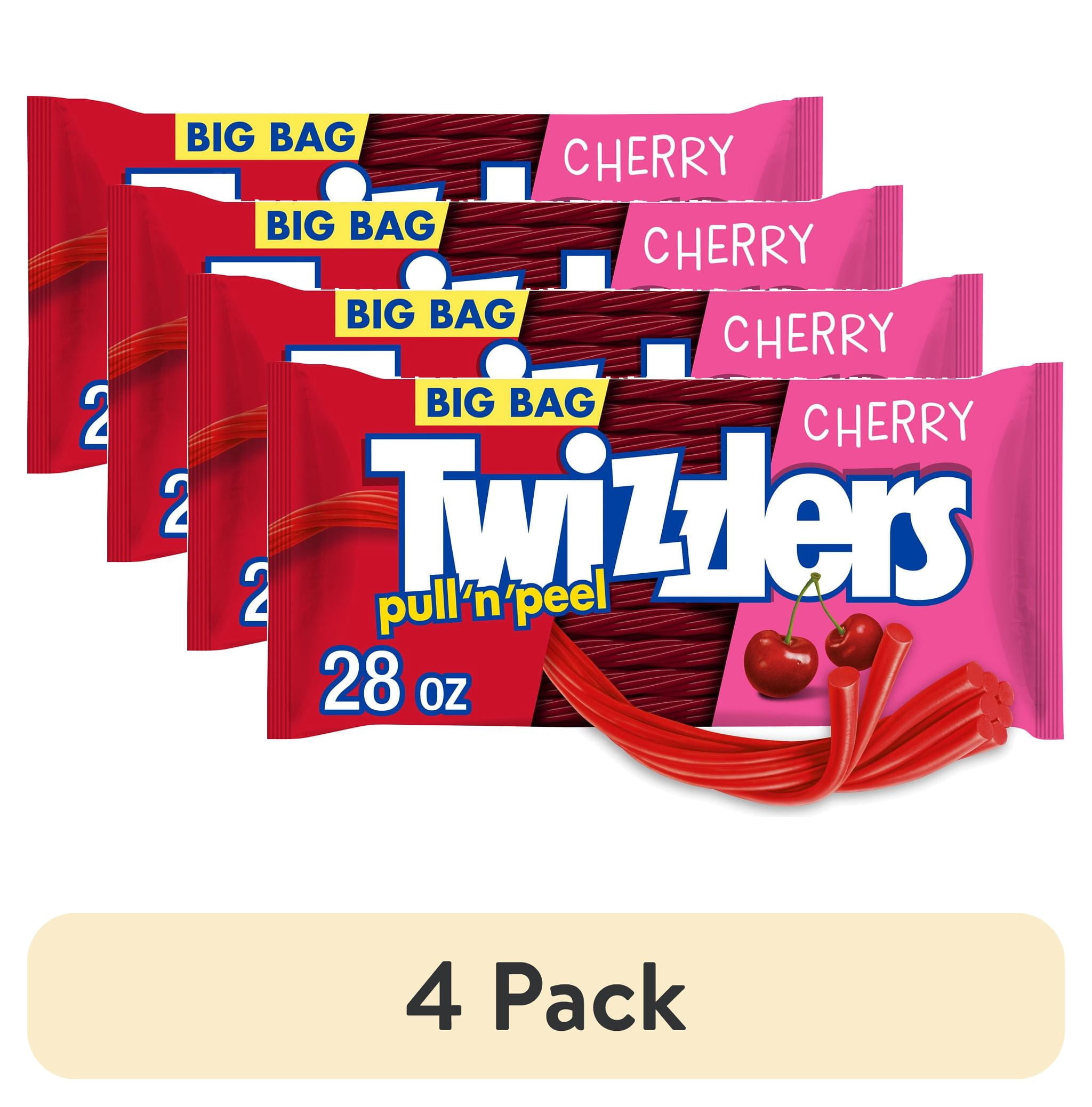 (4 pack) TWIZZLERS PULL 'N' PEEL Cherry Flavored Licorice Style, Low Fat Candy Big Bag, 28 oz