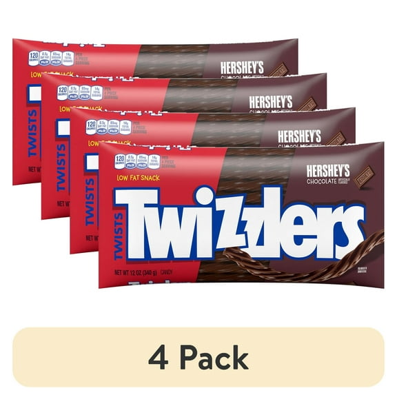(4 pack) TWIZZLERS Twists HERSHEY'S Chocolate Flavored Licorice Style, Chewy Candy Bag, 12 oz