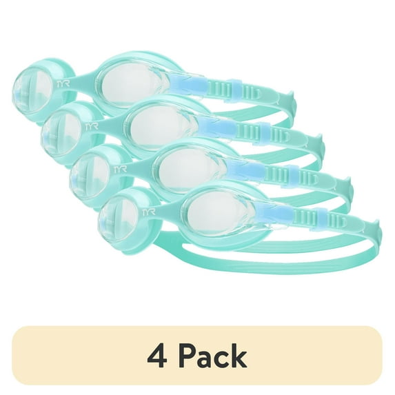 (4 pack) TYR Youth Fit Swimple Non-Mirrored Swim Goggle - Clear/Turquoise