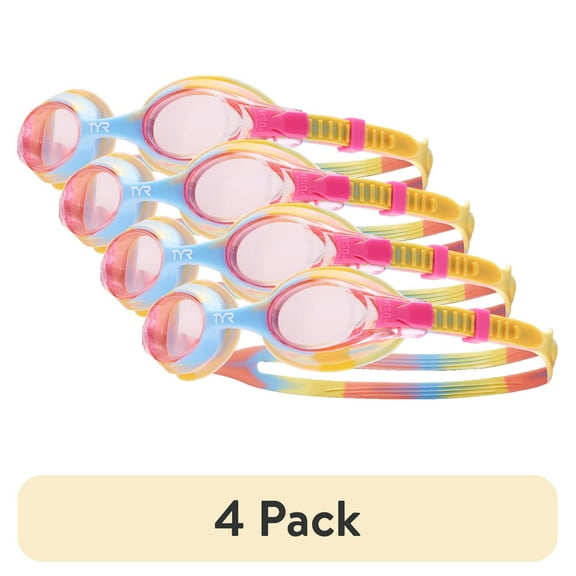 (4 pack) TYR Youth Fit Swimple Tie Dye Non-Mirrored Swim Goggle - Pink/Orange/Yellow