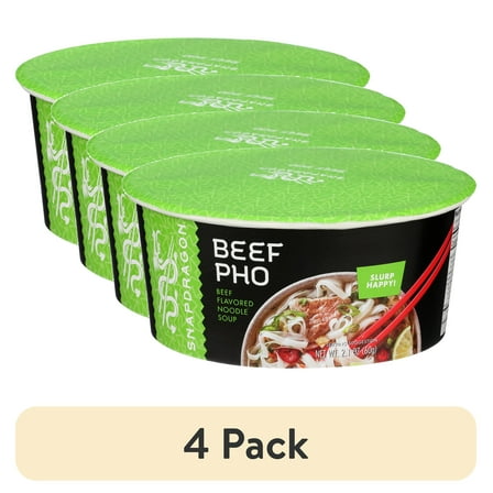 (4 pack) Snapdragon Beef Pho, Beef Flavored Noodle Soup, Slurp Happy!, 2.1oz
