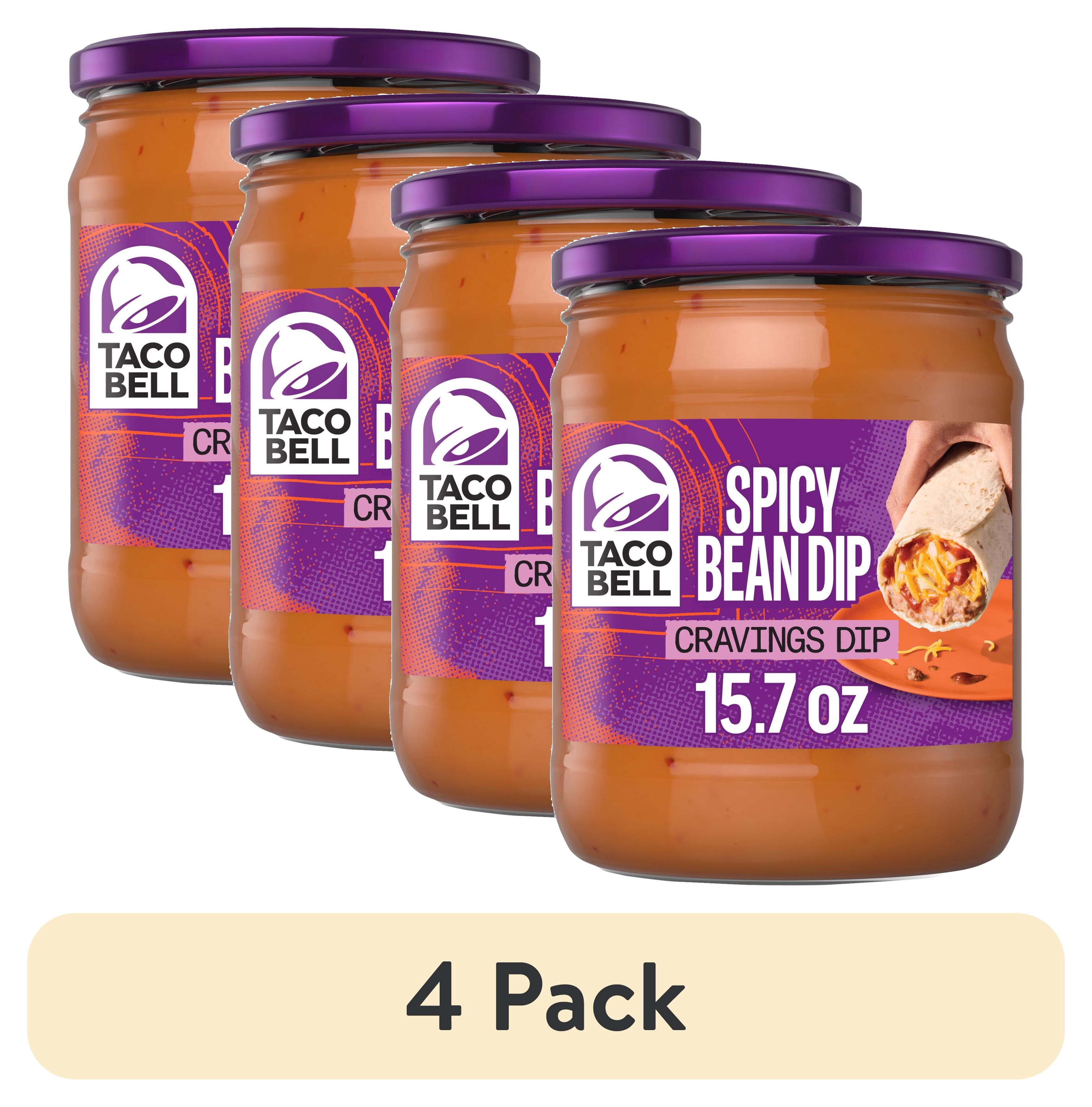 (4 pack) Taco Bell Spicy Bean Dip Cravings Dip, 15.7 oz Jar