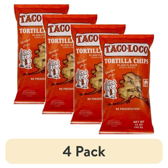 (4 pack) Taco Loco Plain Flavor Tortilla Chips, 14 Oz.