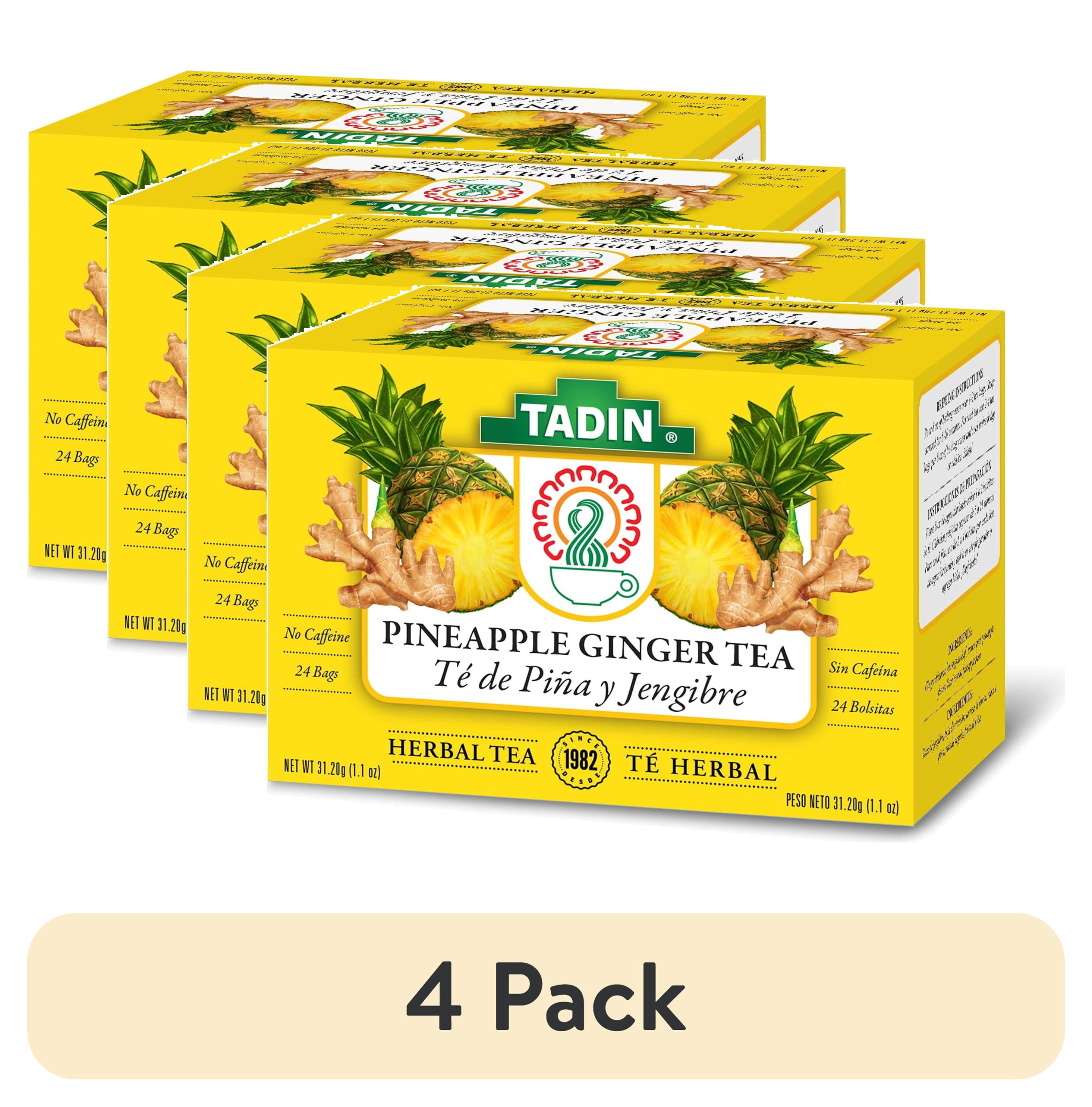 (4 pack) Tadin Pineapple Ginger Tea, Herbal Tea, Caffeine-Free Tea, Herbal Tea Bags, 24 Count, Pack of 1