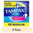 thumbnail image 1 of (4 pack) Tampax Pearl Tampons with LeakGuard Braid, Regular Absorbency, 50 Count, 1 of 11