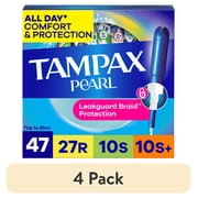 4 pack Tampax Pearl Tampons Multipack with LeakGuard Braid, Regular/Super/Super Plus, 47 Count