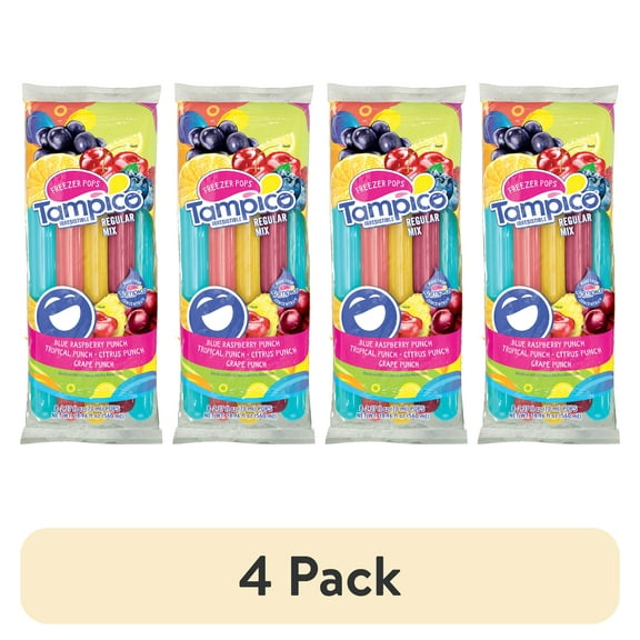(4 pack) Tampico Freezer Ice Pops, Citrus, Tropical, Blue Raspberry, and Grape Punch, 8 Count