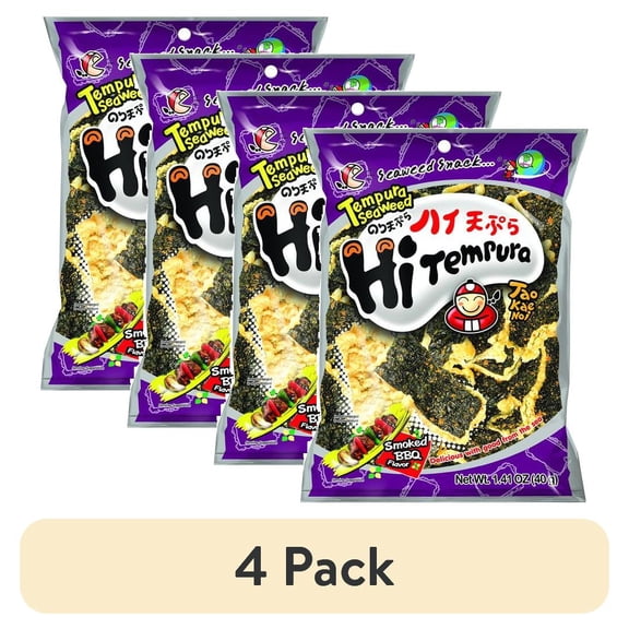 (4 pack) Tao Kae Noi Smoked BBQ Hi Tempura Seaweed Chips, 1.41 oz, 1 Count Bag