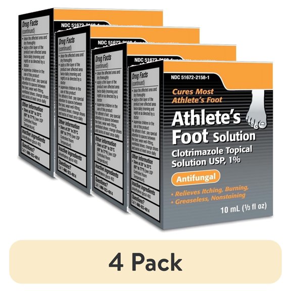 (4 pack) Taro Clotrimazole Athletes Foot Treatment Topical Solution 1%, 1/3 Fl Oz, Jock Itch and Ringworm Treatment, Helps Relieve Itching & Burning