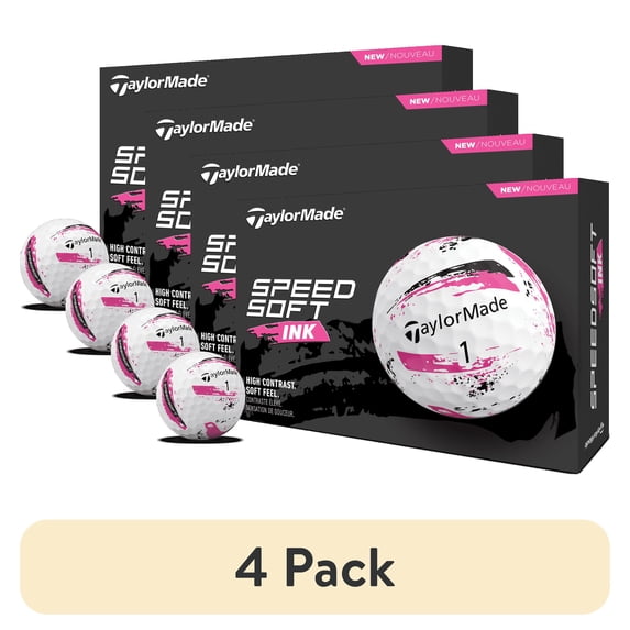 (4 pack) TaylorMade Speed Soft Ink Golf Balls Pink