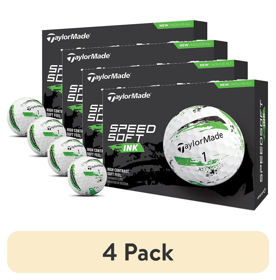 (4 pack) TaylorMade SpeedSoft Ink 12pk Golf Balls, Green