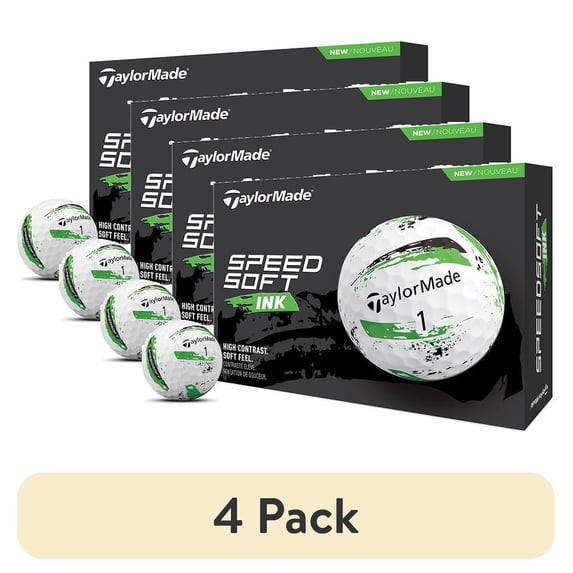 (4 pack) TaylorMade SpeedSoft Ink 12pk Golf Balls, Green