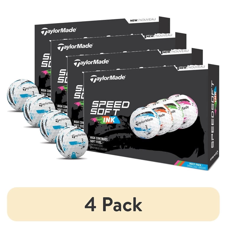 4 pack) TaylorMade SpeedSoft Ink, 12pk Golf Balls, Multicolor